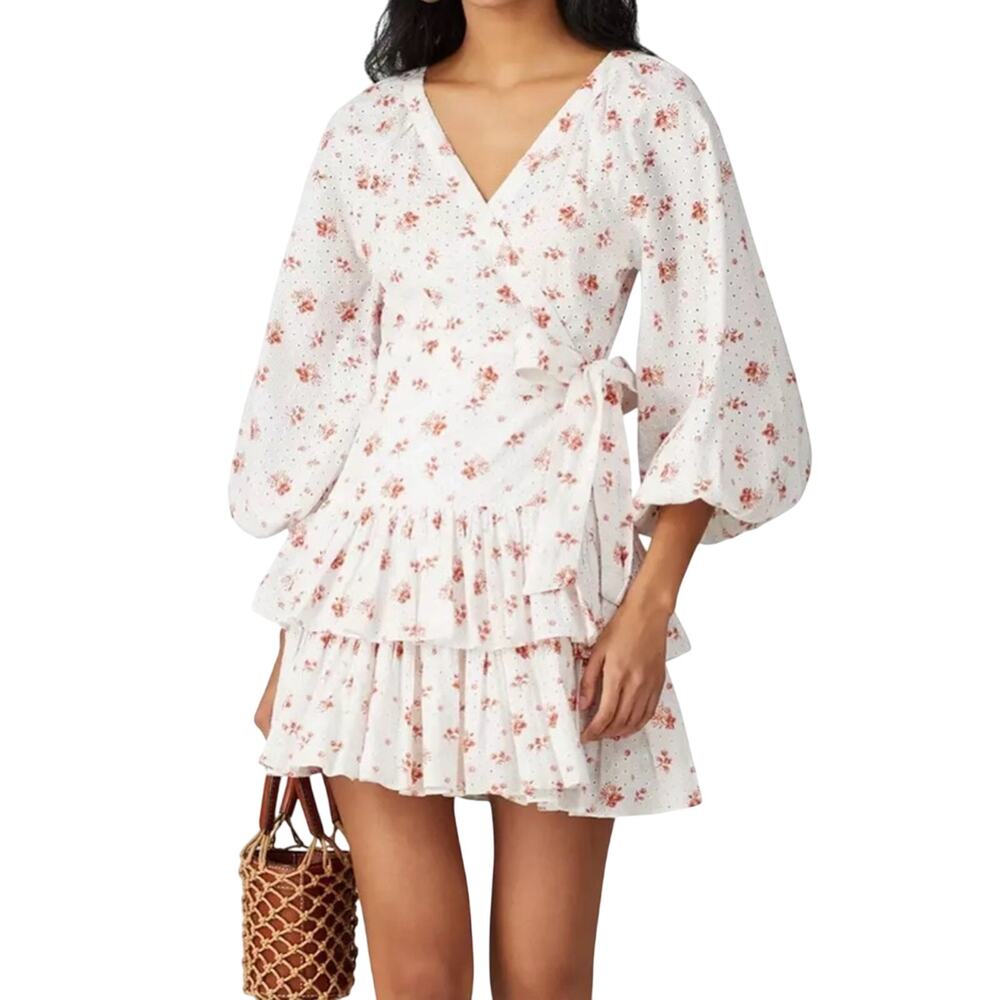 Maia Bergman Floral Ines Pink Floral Lace Wrap Dress Women’s size small